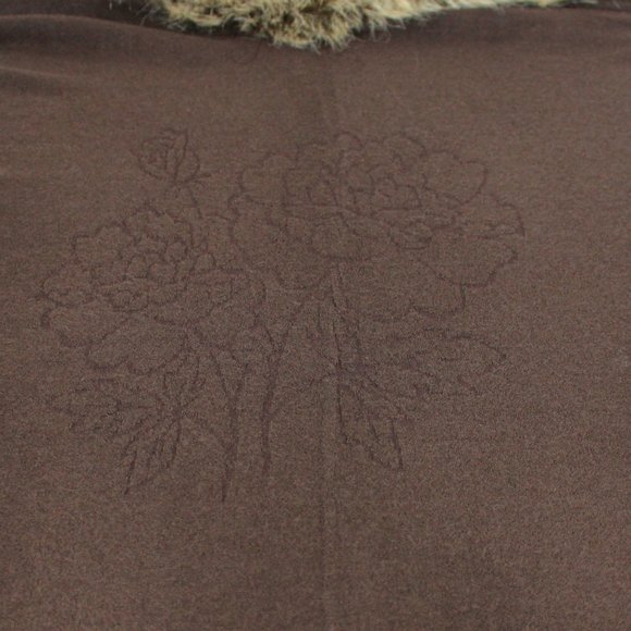 Brown Faux Fur Trim Floral Embossed Wrap Shawl - Picture 4 of 7